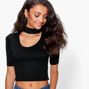 Boohoo long sleeve neck cut out top